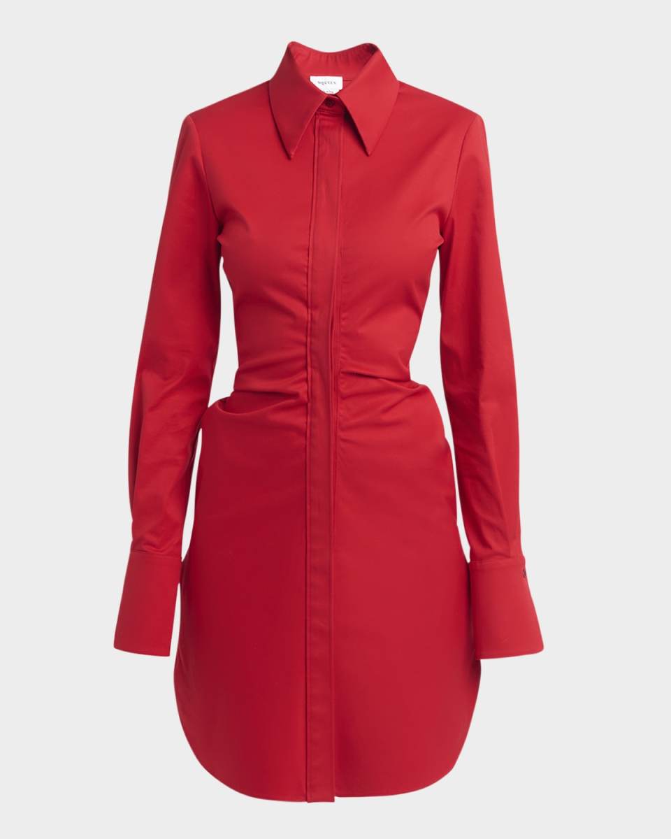Short Ruched Shirting Button Down Dress